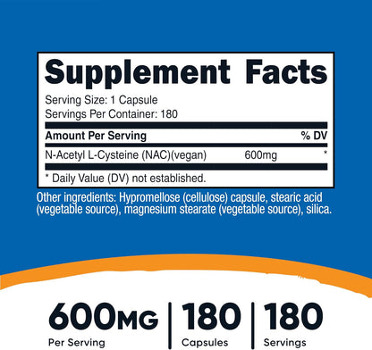 Premium NAC 600mg – 180 Vegan Capsules